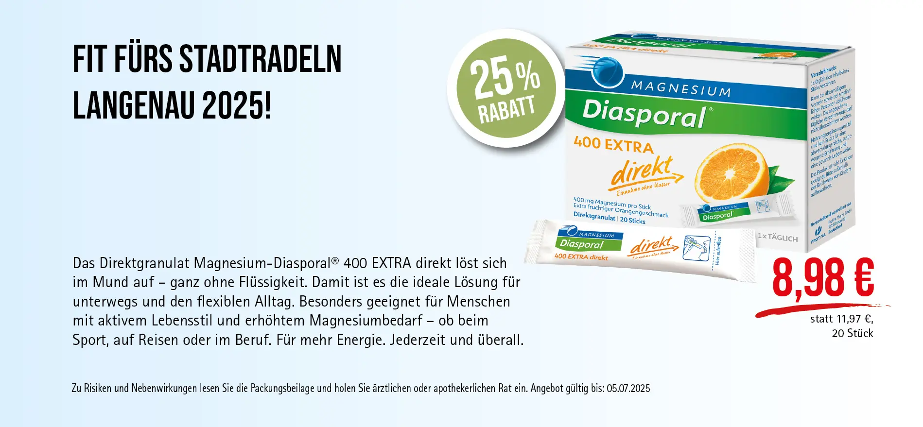 Diasporal® Sticks, 8,98€ statt 11,97€, Angebot gültig bis 05.07.2025, zu Risiken und Nebenwirkungen lesen Sie die Packungsbeilage und holen Sie ärztlichen oder apothekerlichen Rat ein.