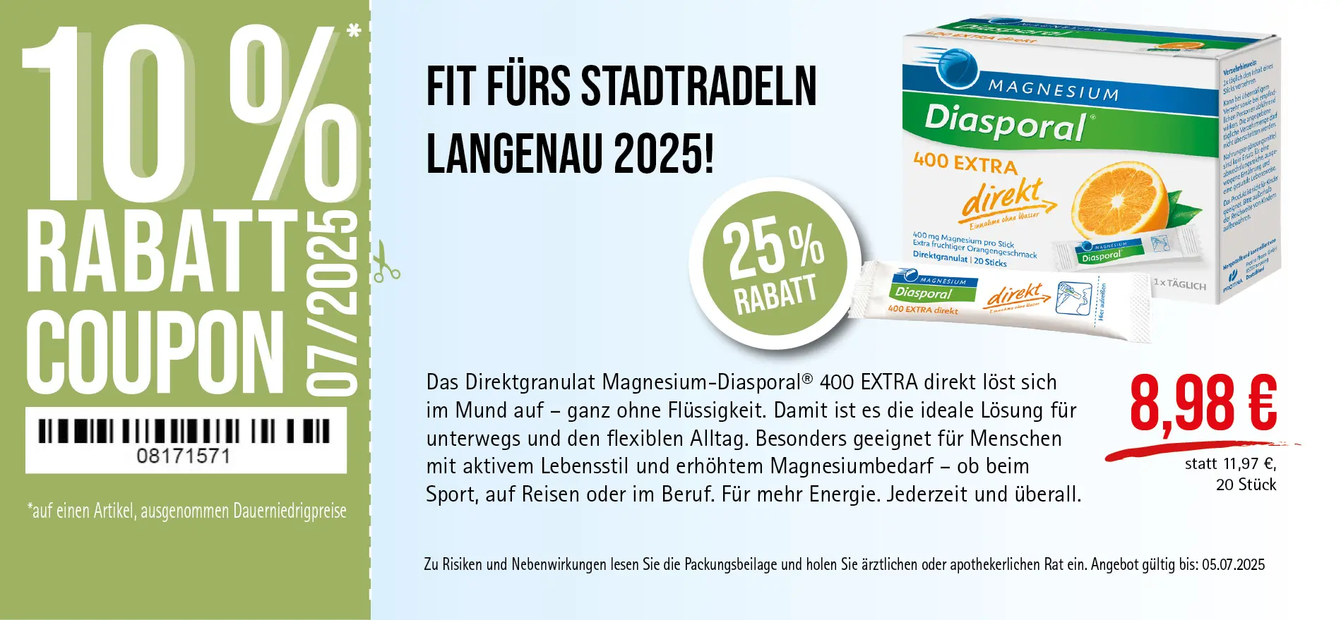 Diasporal® Sticks, 8,98€ statt 11,97€, Angebot gültig bis 05.07.2025, zu Risiken und Nebenwirkungen lesen Sie die Packungsbeilage und holen Sie ärztlichen oder apothekerlichen Rat ein.